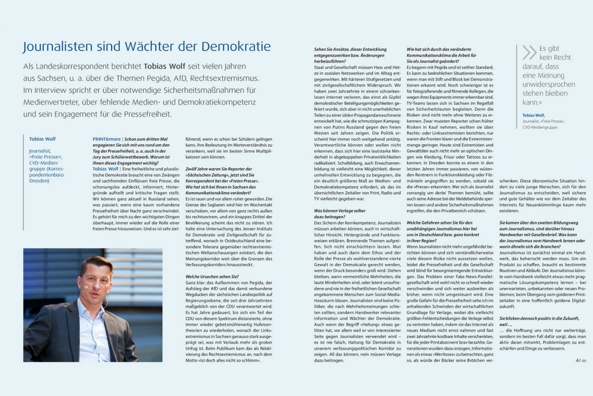 Tobias Wolf im Interview mit PRINT&more, Ausgabe 1/2022, S. 70/71 Tobias Wolf im Interview mit PRINT&more, Ausgabe 1/2022, S. 70/71