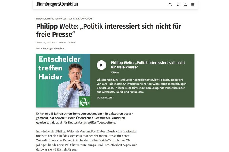 Entscheider treffen Haider: Philipp Welte im Podcast-Interview mit Abendblatt-Chefredakteur Lars Haider Entscheider treffen Haider: Philipp Welte im Podcast-Interview mit Abendblatt-Chefredakteur Lars Haider