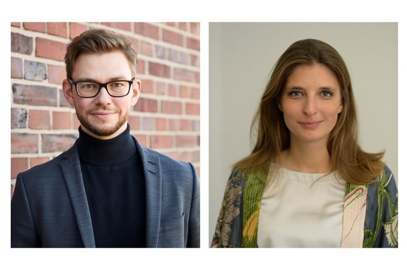 Dennis Draber (Fotocredit: Ina Mortsiefer) und Theresa Smend (Fotocredit: Felix Amsel) leiten das Business Development der ZEIT Verlagsgruppe